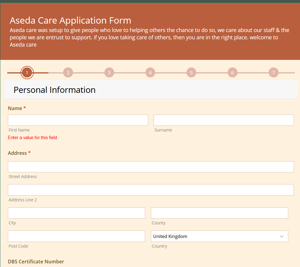 Aseda Care Application form